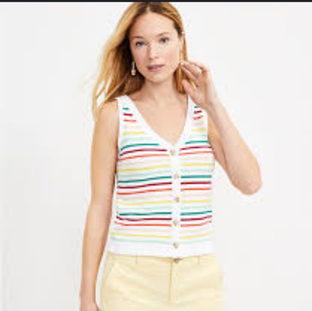 LOFT Rainbow Sweater Buttonup Tank Size Small